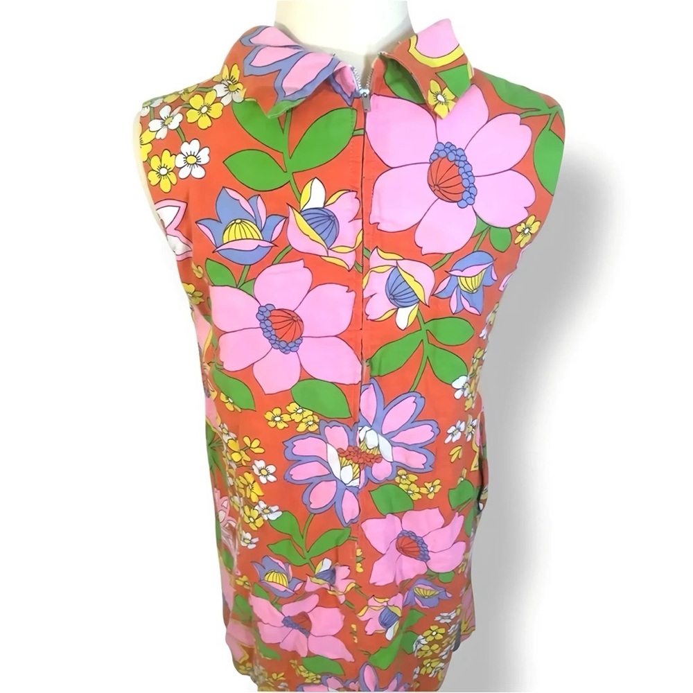 Vintage 60s Psychedelic Sleeveless Dress - Floral Print - Hippie/Retro/Mod 1960s - Picture 2 of 5